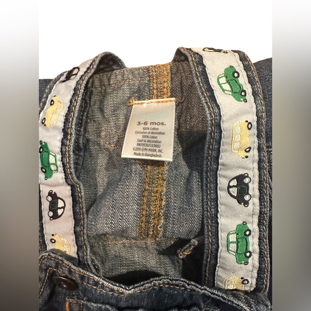 Gymboree 3-6 months jean overalls with car detail - Picture 3 of 3